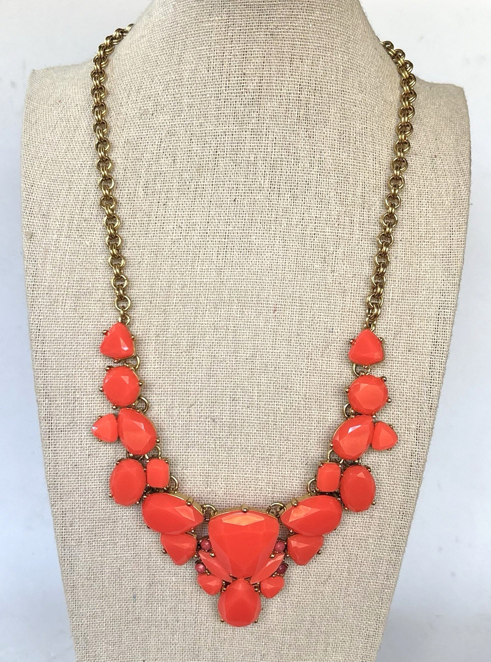Kate Spade New York Coral Pink Statement Necklace Gold Tone 20 In.